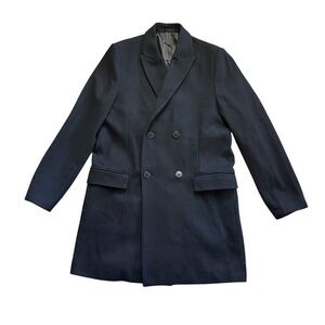 H&M Men’s Dark Navy Double Breasted Wool Blend Overcoat Size 44R